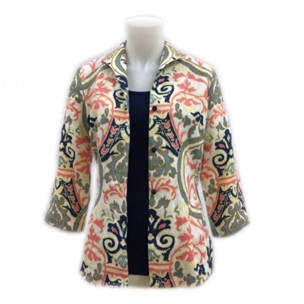 Connie Roberson CR Ronette Top Women's Linen Small Multi Verona Print Luxury